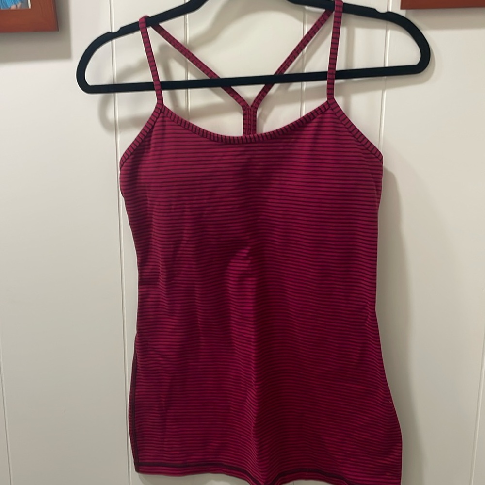 Lululemon Power Y Tank Luon Hyper Stripe Bordeaux Drama Bumble Berry Size 8